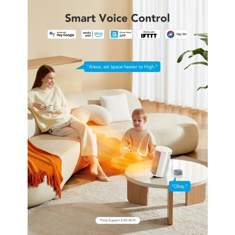 Calentador de espacio inteligente para uso en interiores, aplicación Wi-Fi y Control remoto por voz, seguridad para dormitorio, hogar, oficina, escritorio portátil
