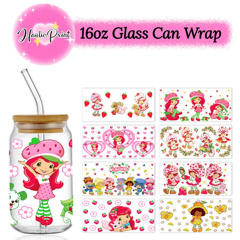 Berry Strawberry UV DTF Cup Wrap 16oz Glass DIY Cup Valentines Era Cute Strawberry Girl Gift for Her Trendy Libbey cup Wraps