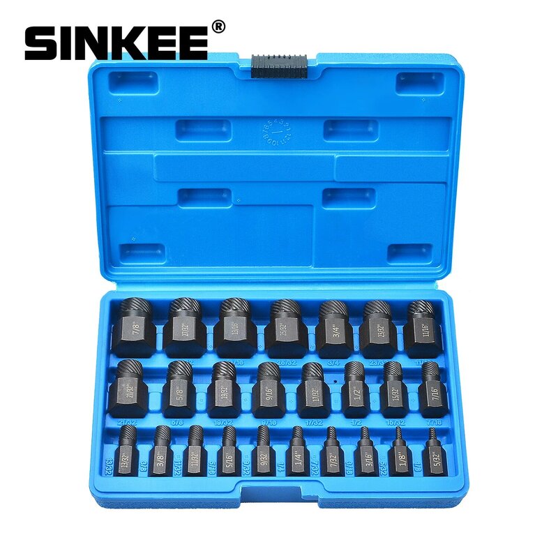 25Pcs Screw Extractor Set Hex Head Multi-Spline Bolt Extractor Tool CR-MO Alloy Steel Rounded Screw Remover 1/8" to 7/8"