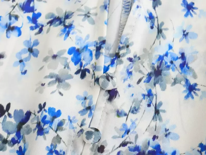 Blusa de satén ajustada con estampado Floral para mujer, camisa Vintage de manga larga con botones, Tops elegantes, nueva moda