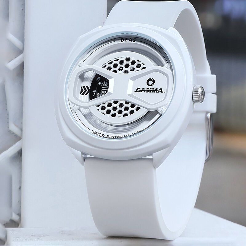Wodoodporny zegarek kwarcowy dla studentów z wydrążonym okrągła tarcza silikonowym paskiem mężczyzna w stylu kobiet kreatywne zegarki sportowe na rękę