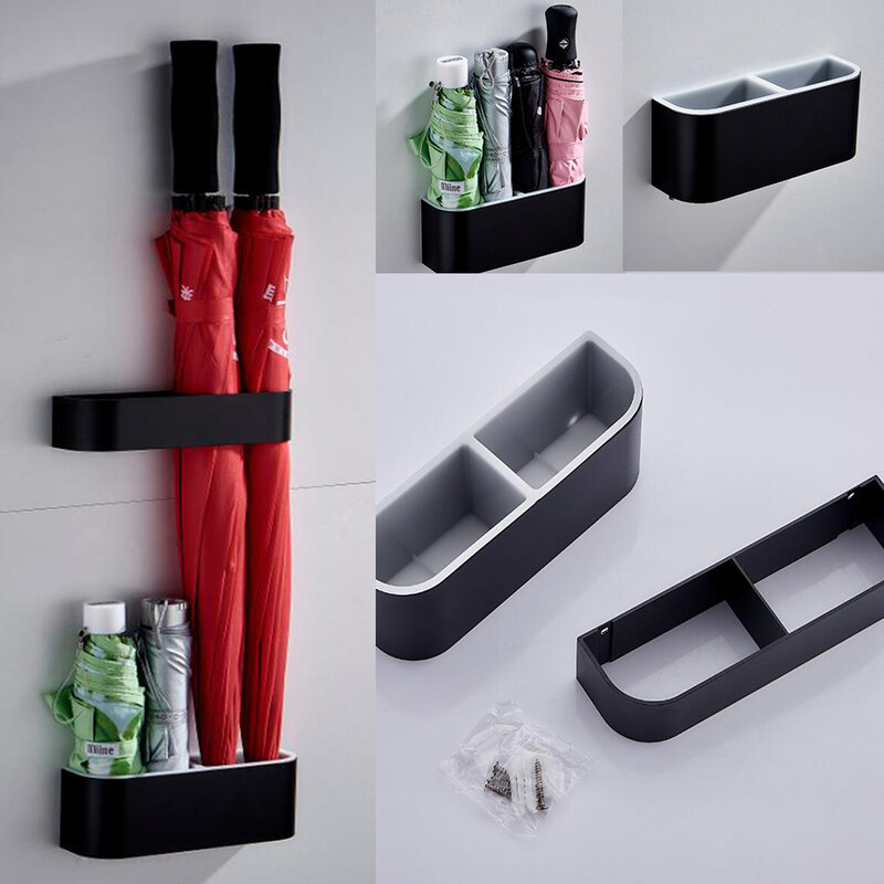 Black Portable Wall Mounted Umbrella Stand Rack Solid Color Umbrella Storage Holder Shelf for Home Office Umbrella Holder