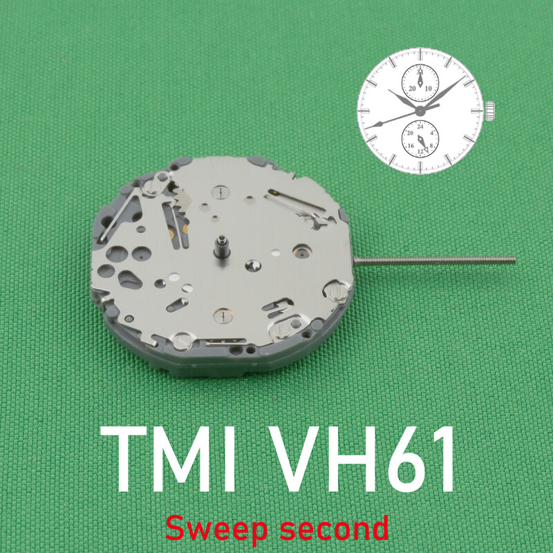 Movimiento TMI VH61 VH61A, movimiento VH61B, barrido de segundo tamaño: 10 ½, altura: 3,45mm, movimiento de reloj multiojo (fecha, 24 hr)