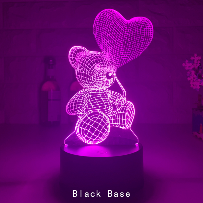 Veilleuses LED 3D Love Bear avec télécommande tactile, lampe de table en acrylique, lampe de bureau, décoration de la maison et de la chambre, cadeaux de vacances et d'anniversaire, 16 documents
