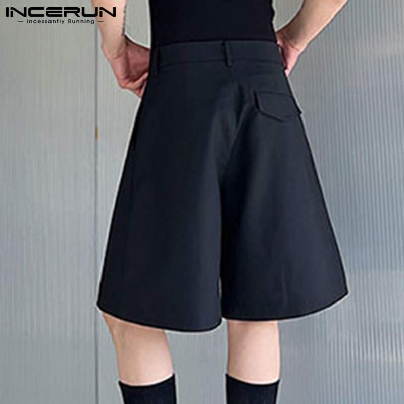 INCERUN-pantalones cortos plisados para hombre, ropa informal holgada de Color sólido, estilo coreano, S-5XL de ocio para verano, 2023