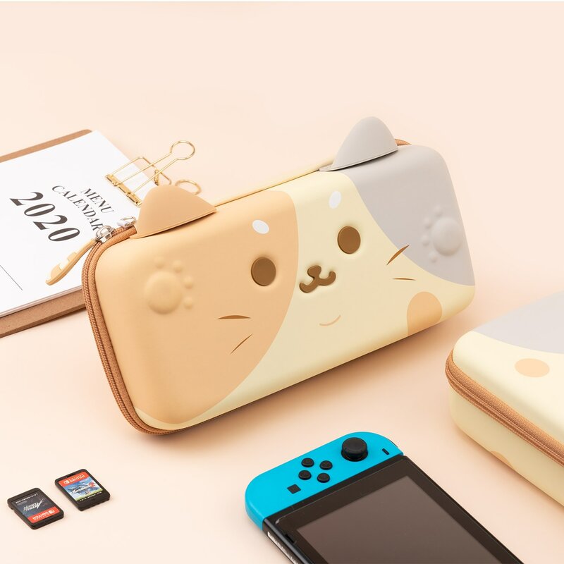 GeekShare-Orelhas de gatos fofas caso portátil para Nintendo Switch e Lite, orelhas 3D cinzentas, estojo de viagem, OLED