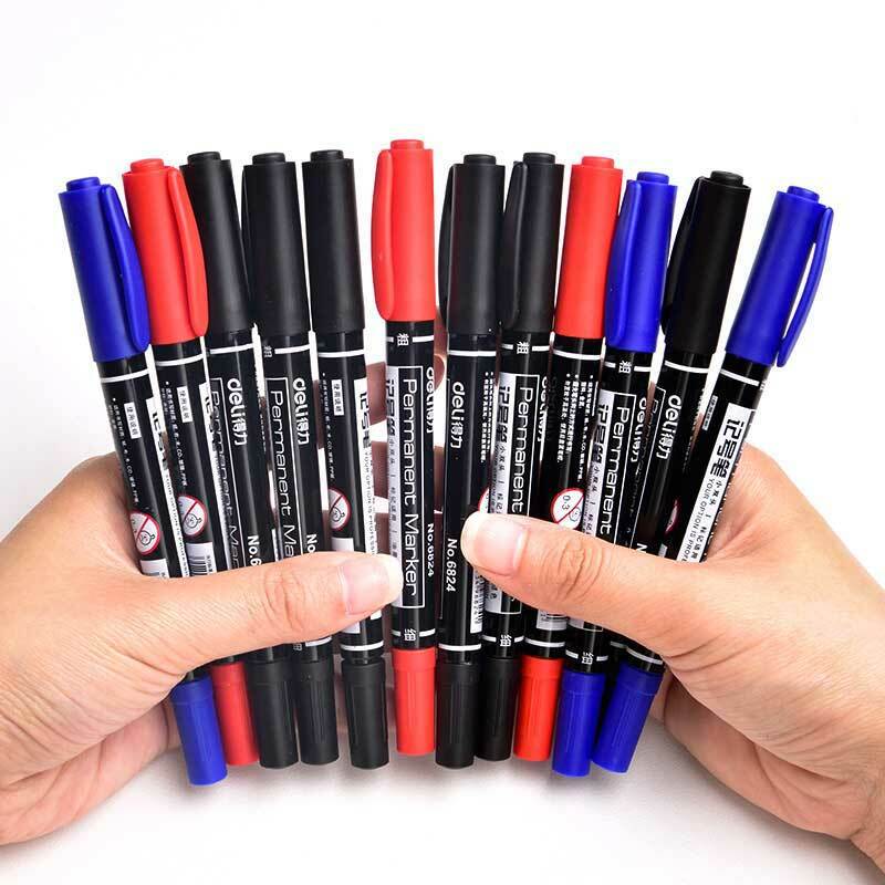 9pcs/Set Twin Tip Permanent Markers,  Black, Red,Blue Ink, 0.5mm-1mm pens for School Office Supplies Student Stationery