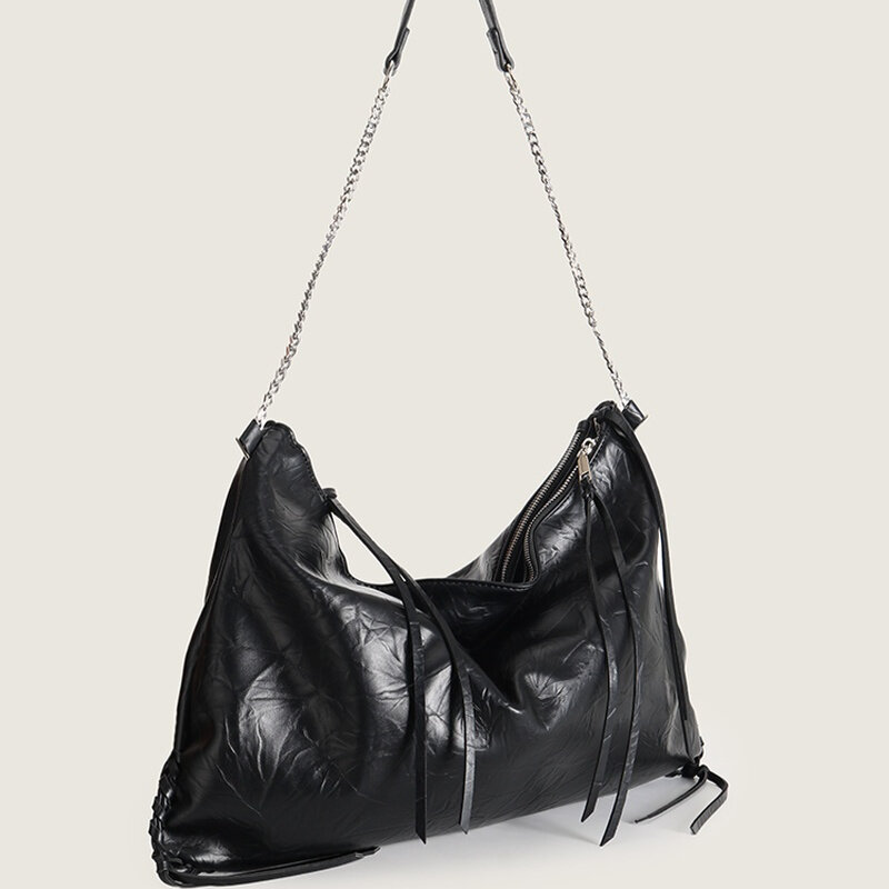 Kazuha gleichen Stil Einkaufstasche schwarz große Kapazität Tasche Mode tasche Ketten tasche modische Umhängetasche