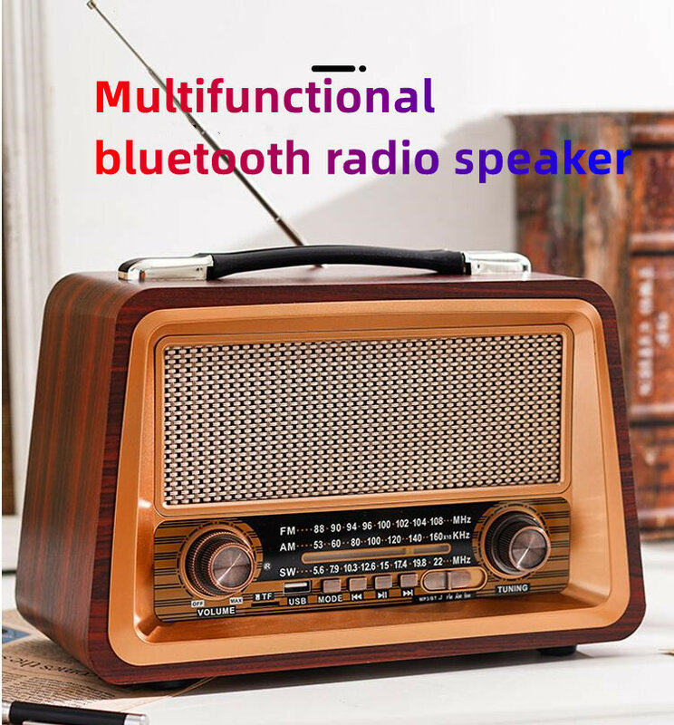 ريترو راديو محمول سماعة لاسلكية تعمل بالبلوتوث-متوافق مكبر هاي فاي ستيريو AM/FM راديو استقبال لاعب USB TF AUX MP3 النمط الكلاسيكي