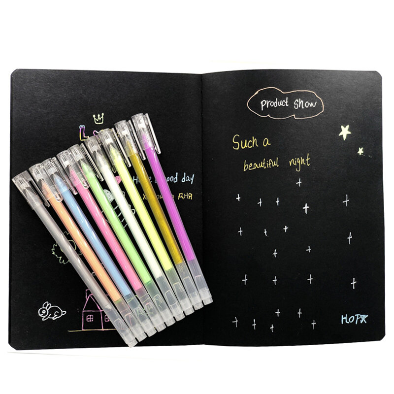 9Pc Pen + 1pc Notebook Set 2022 Sketchbook Diary per Graffiti Soft Cover Black Paper Sketch Book Notebook forniture scolastiche per ufficio