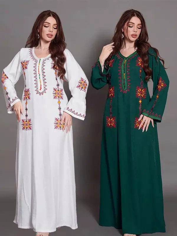 Elegante ricamo abito musulmano per le donne Jalabiya Abaya Ramadan abiti lunghi Abaya donna Kimono Robe marocchino caftano Vestidos