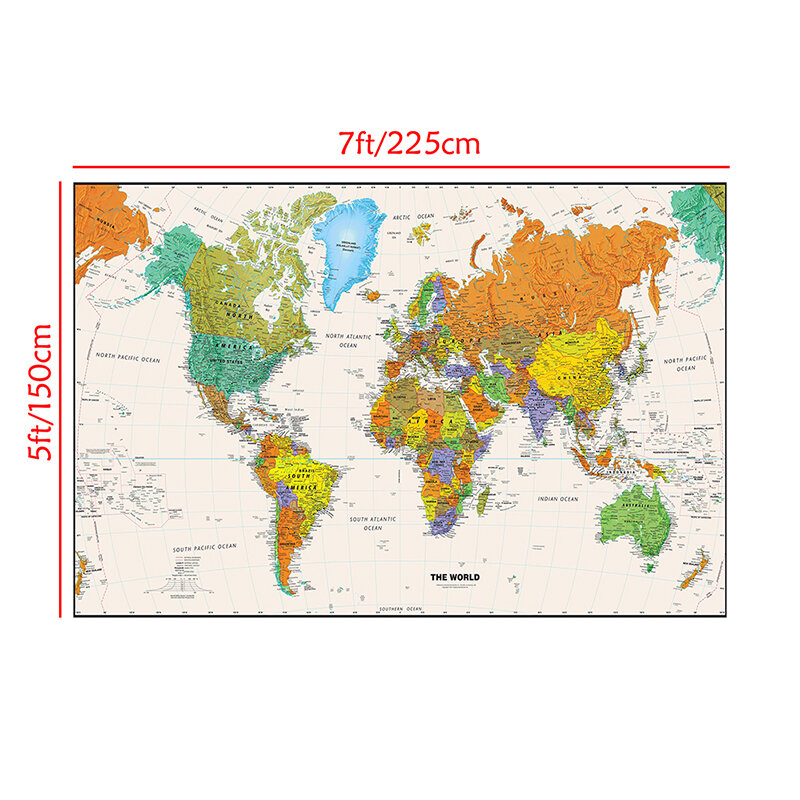 Włóknina wodoodporna mapa świata mapa fizyczna widok z lotu ptaka bez flagi dla początkujących 225*150cm