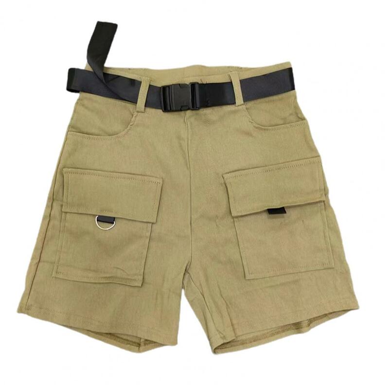 Pantalones cortos de cintura alta para mujer, Shorts Cargo con cinturón, ajuste Delgado, estilo de Color puro, múltiples bolsillos para diario, Verano