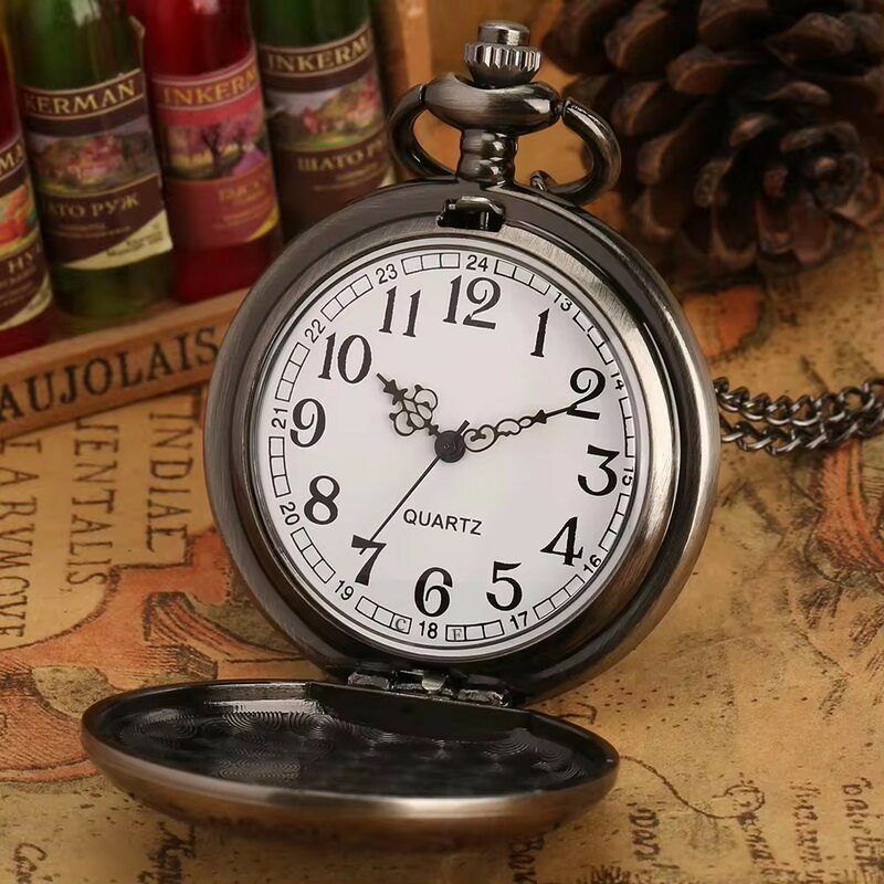 Jam tangan saku kuarsa Steampunk untuk pria, suvenir bangunan negara kerajaan New York, jam rantai Fob, hadiah terkenal