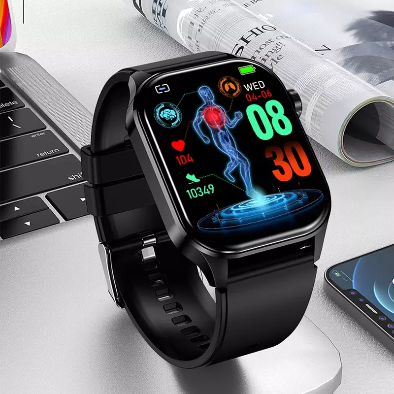 ET580 Smart Watch ciśnienie krwi tlen krwi tętno sport do spania IP68 wodoodporny zegarek do Fitness z 2.04 Cal AMOLED Scr