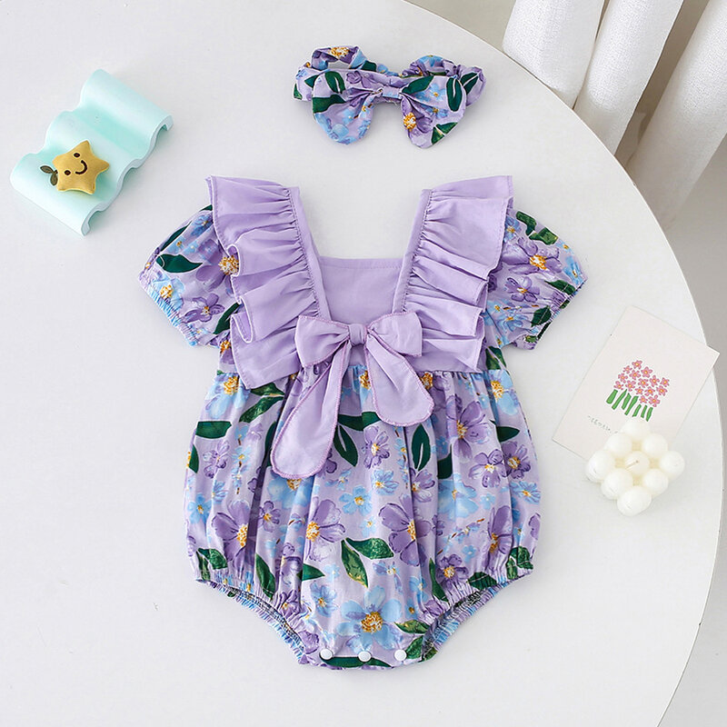 2023 New Baby Girl Summer Clothes for 6-24 Month Toddler Newborn Romper Short Sleeve Bodysuit  Infant Party One Piece Clothing