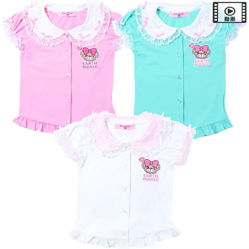 Летняя футболка для девочек, новинка 2024, модный брендовый детский топ с кружевным воротником и коротким рукавом