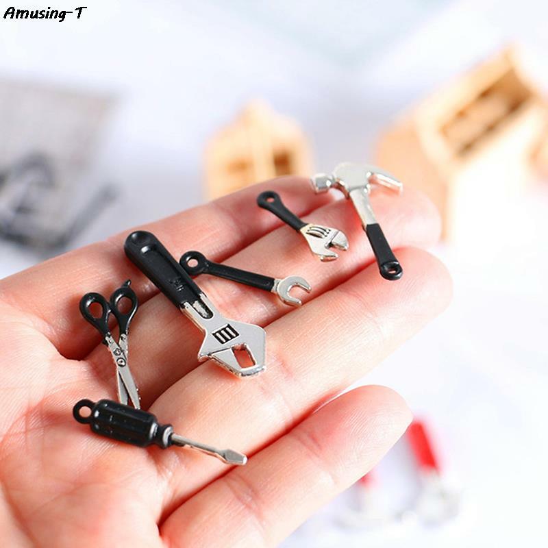 New 6Pcs/Set Red/Black Miniature Repair Kits Dollhouse  Accessories Miniature Hammer Wrench Doll House Furniture Decoration