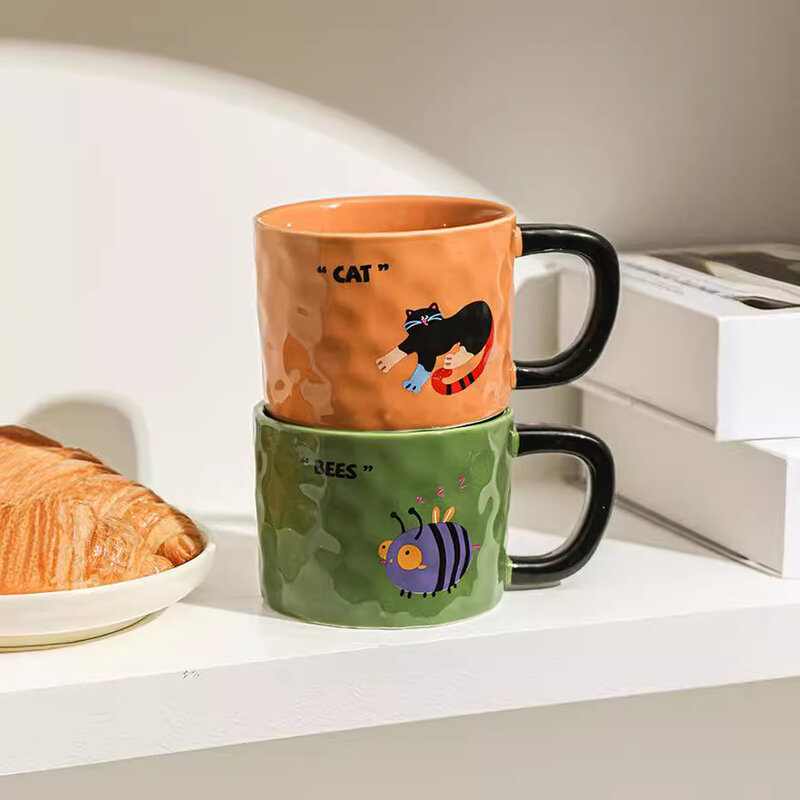 Taza de cerámica japonesa con tapa de cuchara, taza de café, leche, avena, tazas de desayuno, taza de agua para oficina y hogar, vasos, regalos