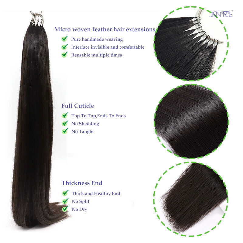 JSNME Straight Micro feather New hair extensions Remy Human Hair Bundles Black Brown Blonde 613 color  For Salon Can Curly