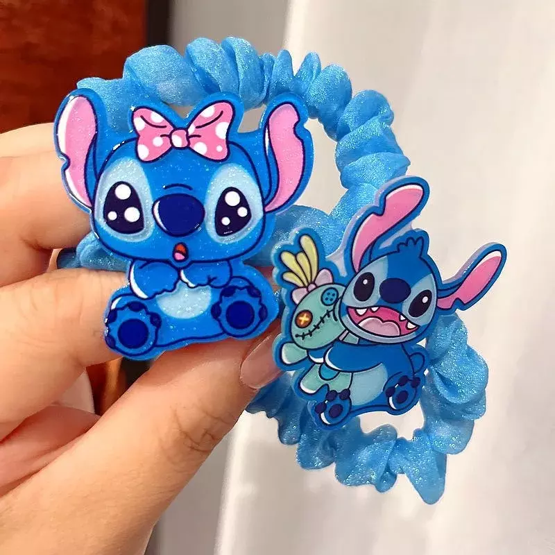 Disney Lilo and Stitch rambut tali untuk wanita Kawaii Stitch jepit rambut akrilik karet gelang rambut aksesoris Anime hadiah gadis