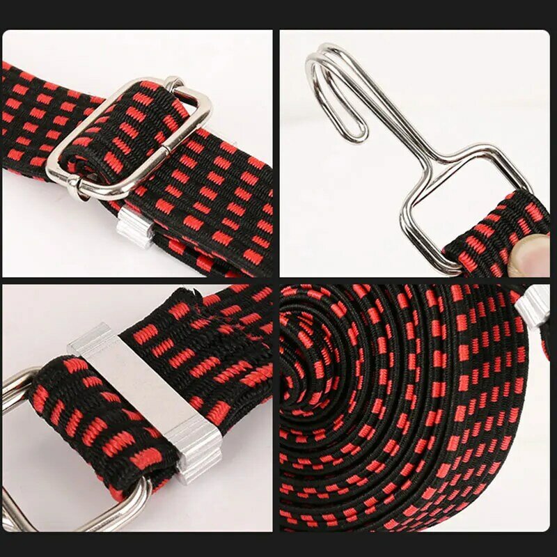 Motorcycle Bicycle Luggage Fixed Strap Rope Length Adjustable Double-layer Metal Hook Widening Elastic Belt