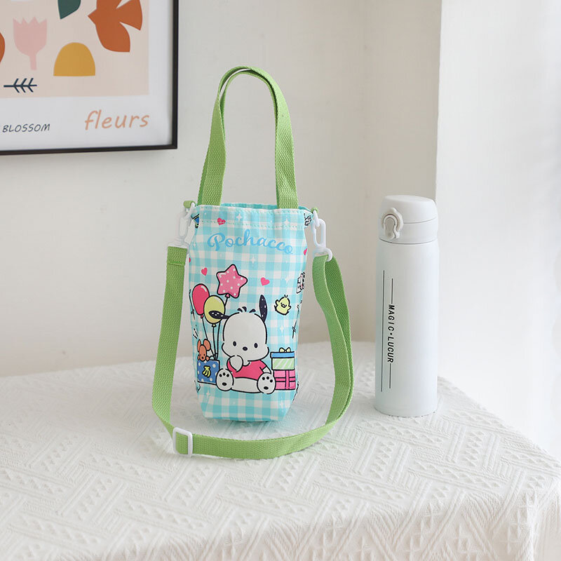 Kawaii Sanrio Hello Kitty tas botol air lucu gambar Anime Kuromi Pochacco kanvas tas Mug selempang Tote anak perempuan hadiah mainan anak-anak
