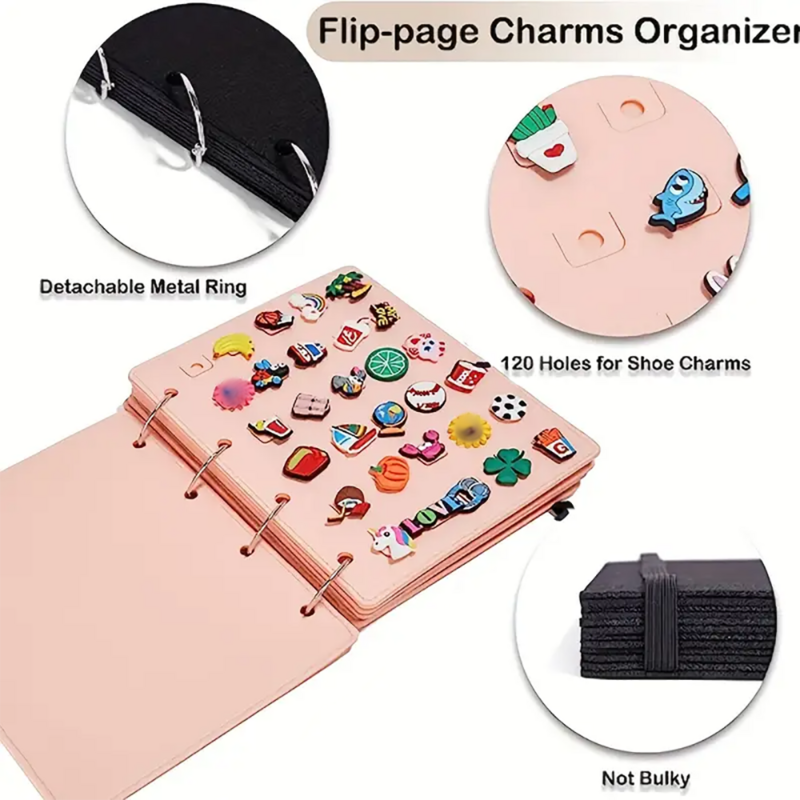 Schuh Charms Organizer für Charms Display, Flip-Page Schuh Charms Halter mit 120 Löchern, Croc Charms (Schuh Charms nicht im Lieferumfang enthalten)