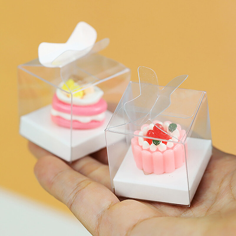 2Pcs Dollhouse Mini Clear Cake Box Simulation Dessert Empty Packaging Box Dolls House Accessories Pretend Play Toys