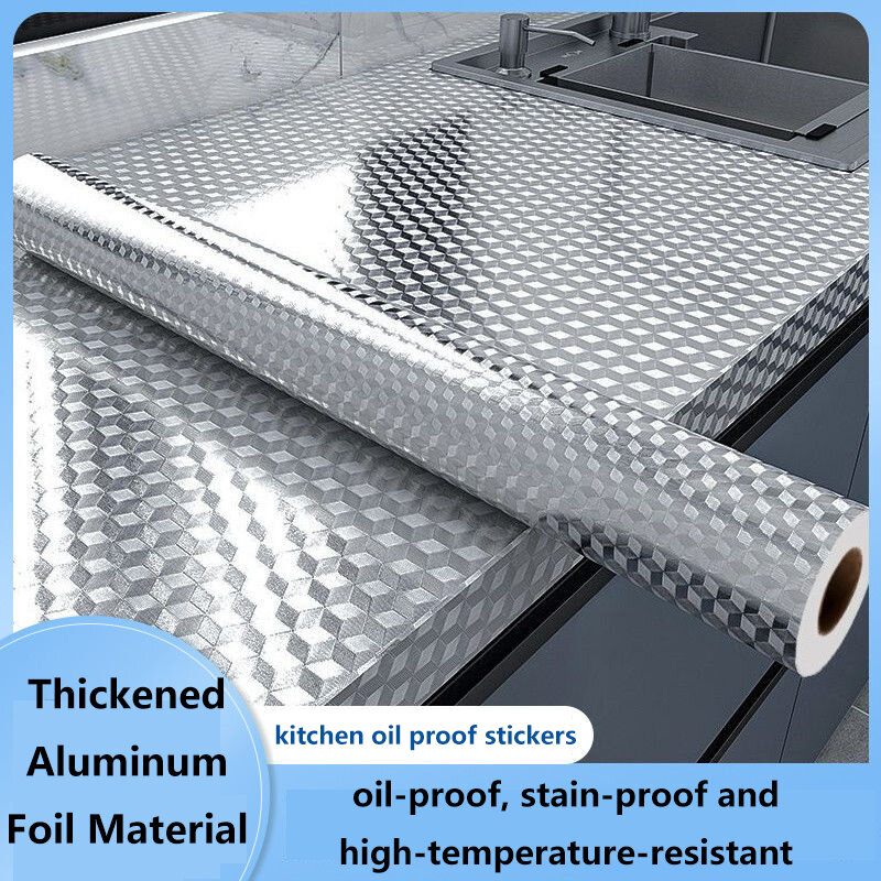 Keuken Oliebestendige waterdichte stickers Aangroeiwerende aluminiumfolie op hoge temperatuur Zelfklevend behang Fornuis Kaststickers