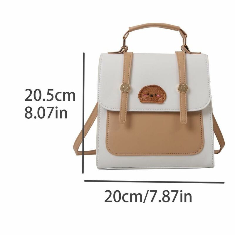 Plush Dog British Style Backpack Large Capacity Cartoon Animal PU Leather Shoulder Bag Korean Style Shopping Bag