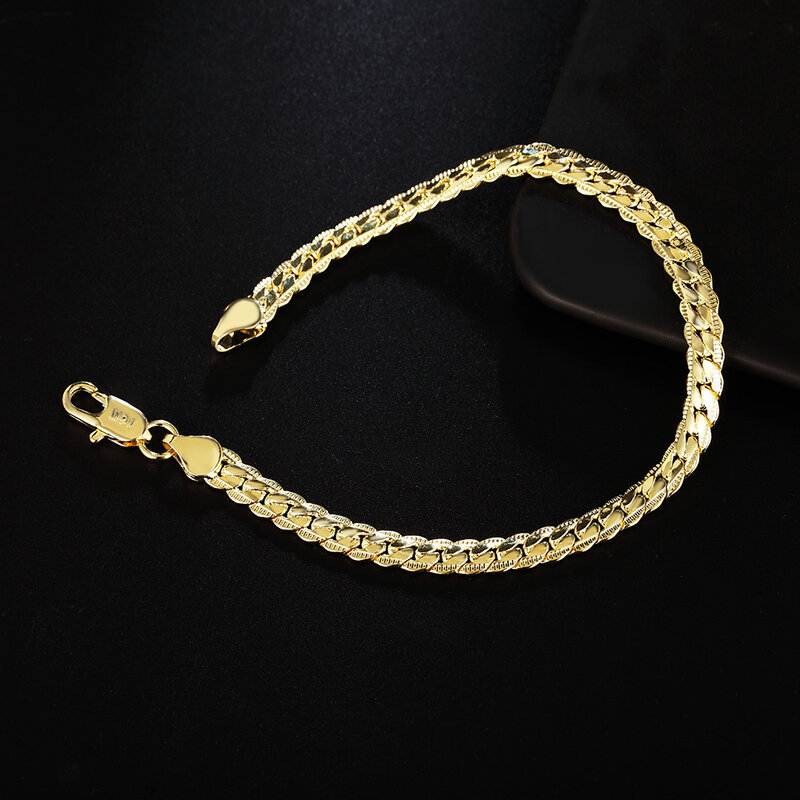 Gold and Silver Color Chain Bracelets para Homens e Mulheres, Charm Jewelry, 5mm, Lady, Wedding Party Gifts, Frete Grátis, Moda