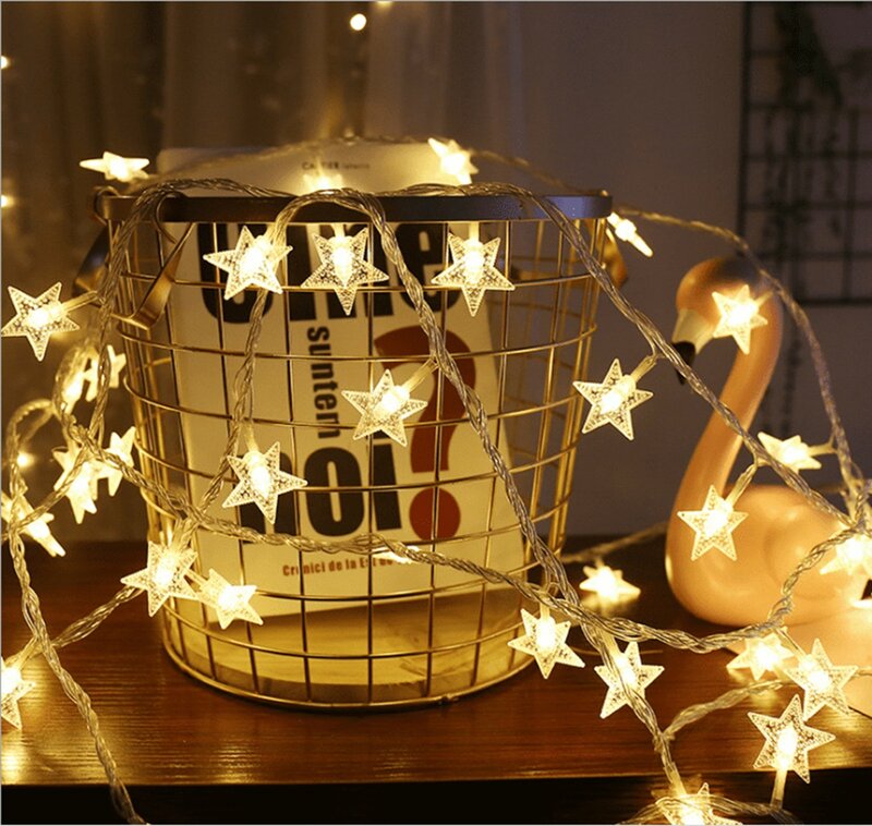 Guirxiété lumineuse en forme d'étoile, lumière blanche chaude, USB, guirxiété lumineuse pour les réunions de famille, décoration de Noël, intérieur, 9,84 pieds, 20 lumières