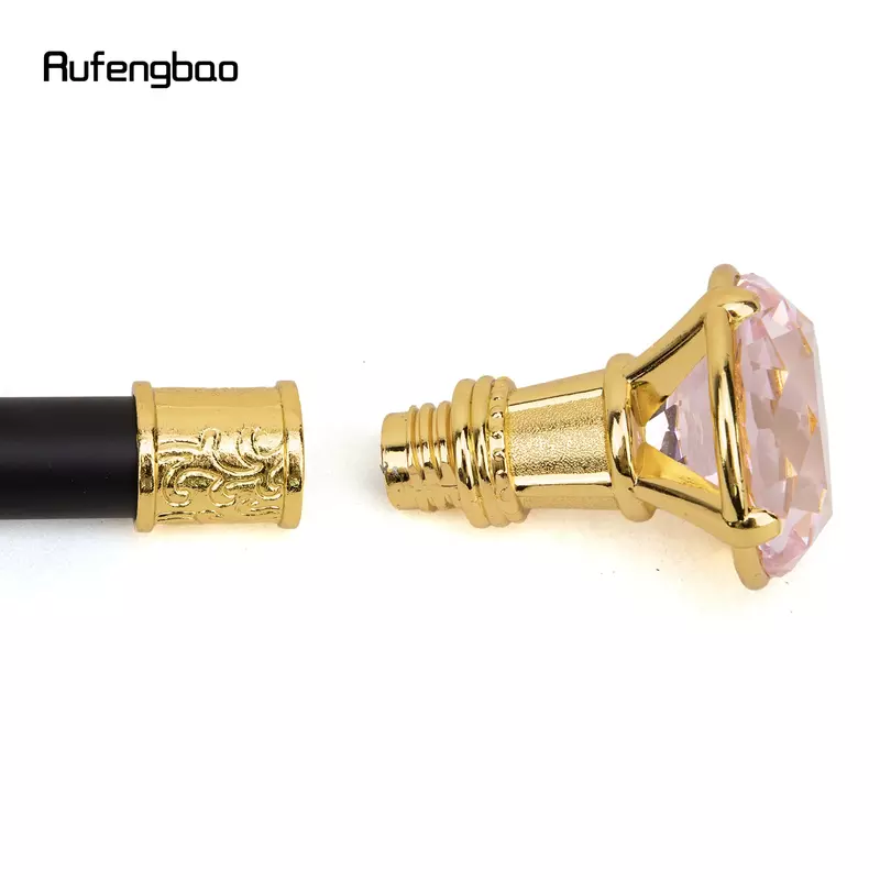 ピンクのダイヤモンド型,金の杖,装飾的なウォーキングスティック,シック,エレガントなコトウキビノブのかぎ針編み,93cm