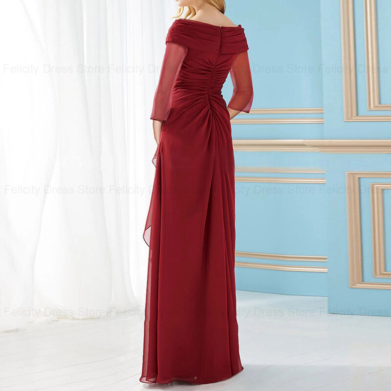 Elegant Mother of the Bride/Groom Dress 2024 A-Line V-Neck Wedding Guest Dresses Chiffon Pleat Split Front Applique Evening Gown