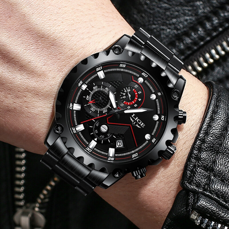 Top marka LIGE luksusowa moda duży zegarek mężczyźni 30ATM wodoodporny data zegar Sport zegarki męskie zegarek kwarcowy Relogio Masculino