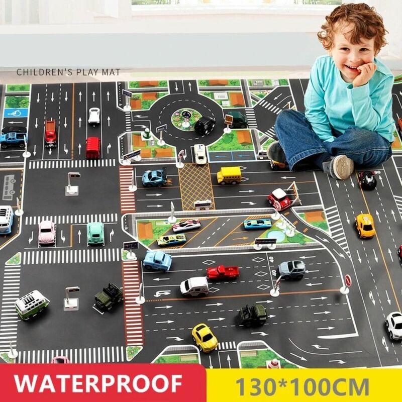 City Traffic Car Park Play Mat para crianças, Tapete de estacionamento impermeável, Brinquedos educativos para meninos e meninas