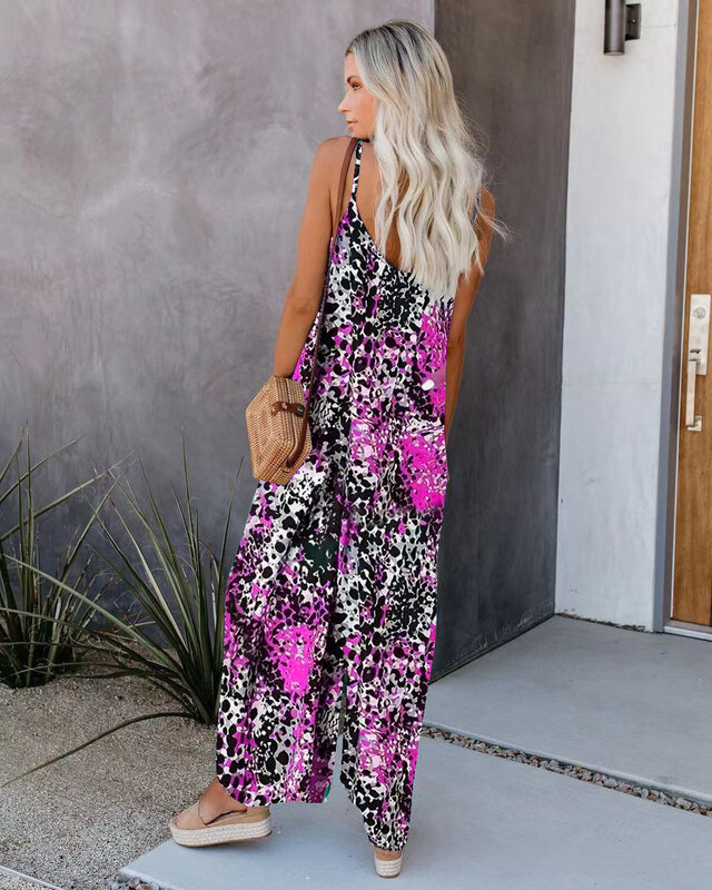 Hot Selling Summer Women's Fashion New Arrival Casual Loose Suspenders Wide Leg Jumpsuit Ladies Clothes Daily Wear Jumpsuit Sets