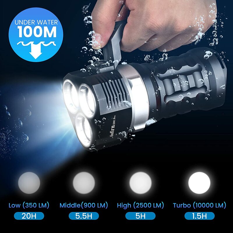 Sofirn-SD01 Pro Poderosa Luz De Mergulho, Lanterna De Mergulho, Tocha Subaquática, Interruptor De Controle Magnético, 10000LM, 3 * XHP50.2