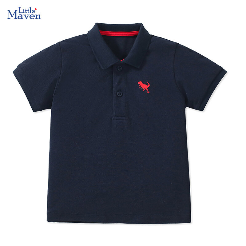 Little maven 2024 New Solid Boys Girls Tops Children's Clothing Summer Unisex Polo T-shirts Kids Cotton Dinosaur Pyrography Tees