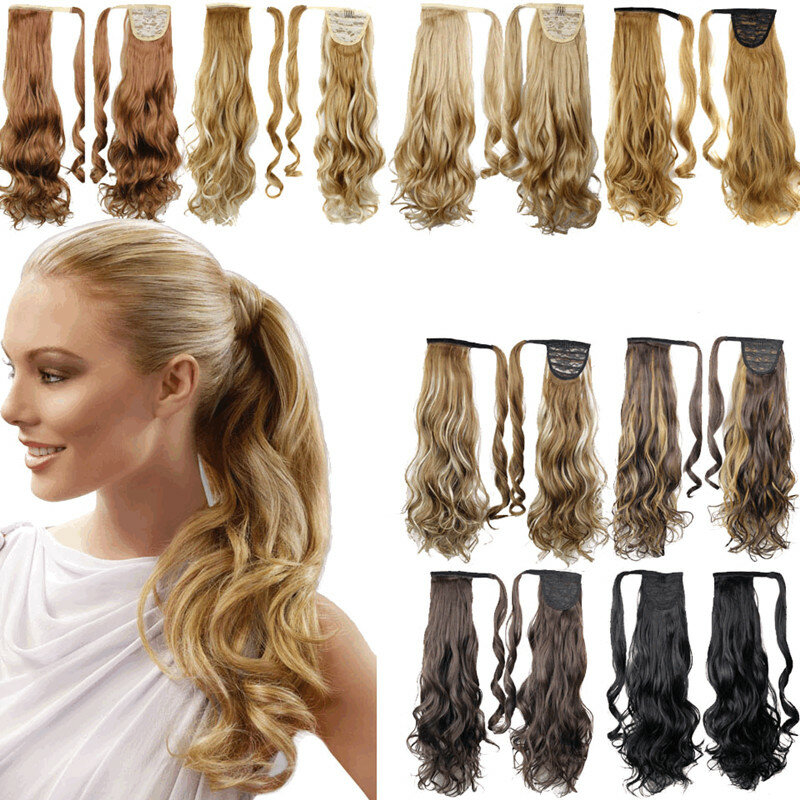 Synthetic Hair Heat Long Layered Flexible Wrap Resistant Wavy Claw Clip On Ponytail Hair Extensions  Natural Curly For Women