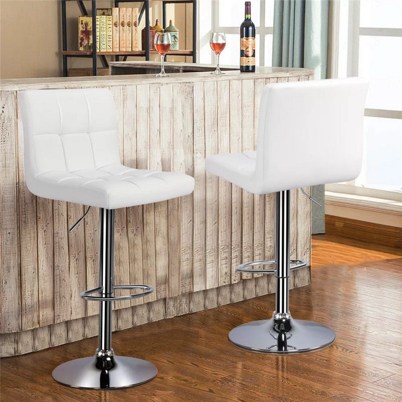 2 Buah Kursi Bar Dapat Disesuaikan Modern Kulit Imitasi, Kursi Bar Putih Set Isi 2 Kursi Bar