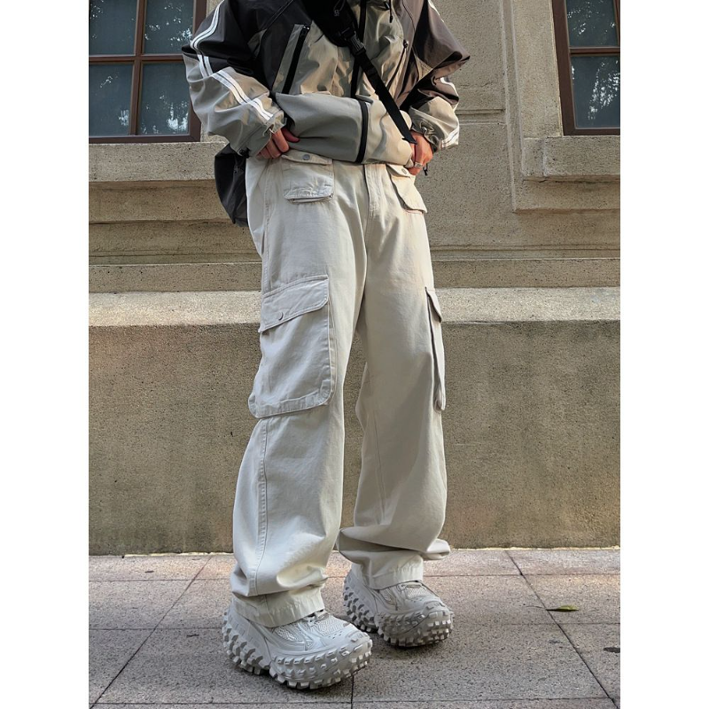 Street Fashion tuta multitasche da uomo Y2K Casual Hip-hop Trend pantaloni larghi dritti con straccio pantaloni da coppia di moda americana