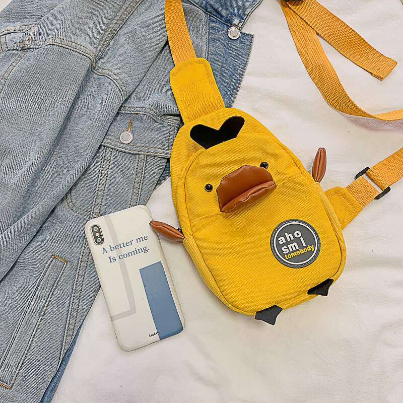 Bolso de pecho de lona de pato amarillo coreano para niños, negro, blanco, rosa, bolsas de hombro de gran capacidad, bolsas organizadoras de artículos de tocador para teléfono, nuevo