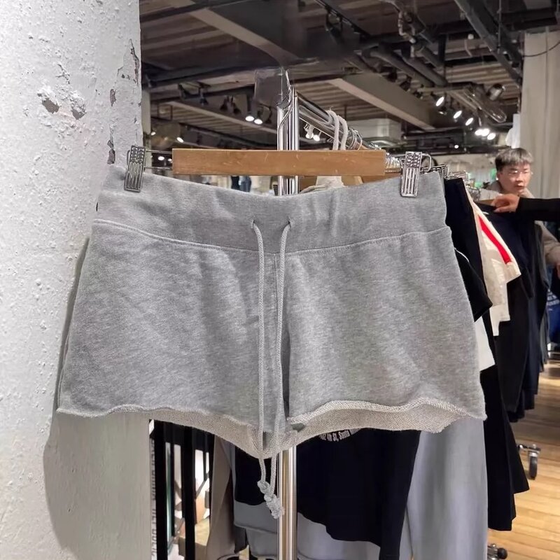 Pantalones cortos grises para mujer, pantalón de chándal informal a la moda, alarga las piernas, Vintage, 2024