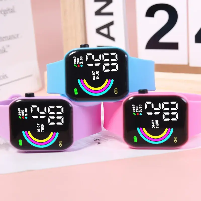นาฬิกาเด็กจอแอลอีดีสี่เหลี่ยมดิจิทัล Y1กลางแจ้งหรูหรา Jam Tangan elektronik สีรุ้งใหม่2023