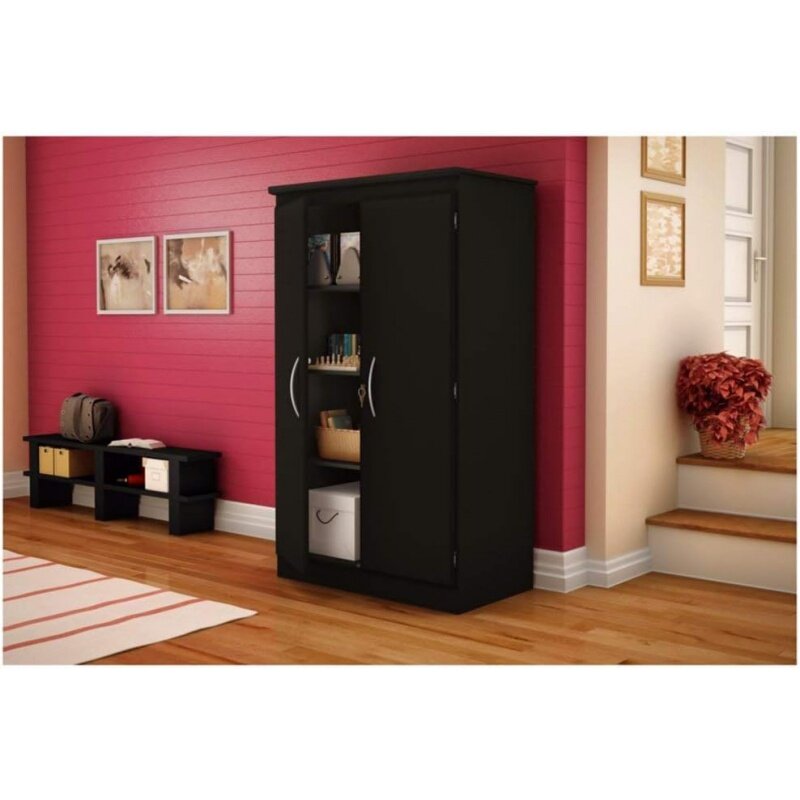 South Shore Tall 2-Door Storage Cabinet with Adjustable Shelves, Solid Black