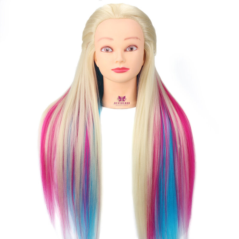 Neverland-Tête de Mannequin de Cheveux Synthétiques Colorés pour Coiffures, Tête d'Entraînement de Coiffure avec Pince de Table et Tresse, 26 Pouces