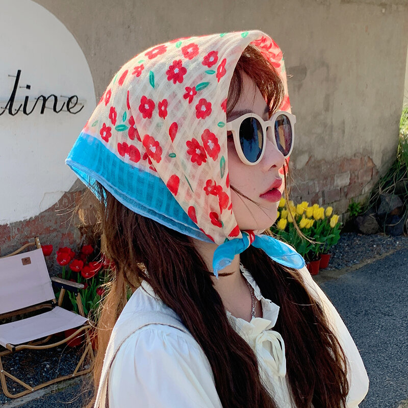 58cm Cotton Beautiful Scarves Bandanas Square Scarf Women Headband Accessories Handkerchief Neckerchief Hairscarf hijab 2024