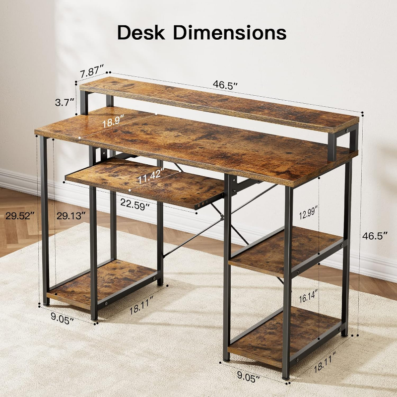 Noble well Computer tisch mit Ablage fächern, 47 Zoll Home Office Schreibtisch mit Monitorst änder, Schreibtisch Tisch mit